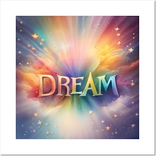 Aspirational Manifesto - 'Dream' Amid Rainbow and Stars Explosion Tee Posters and Art